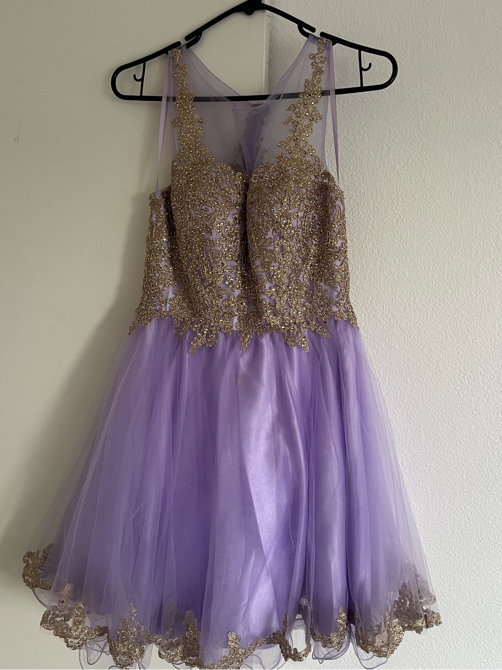Girls' Lavender Tulle Dress with Gold Embroidery